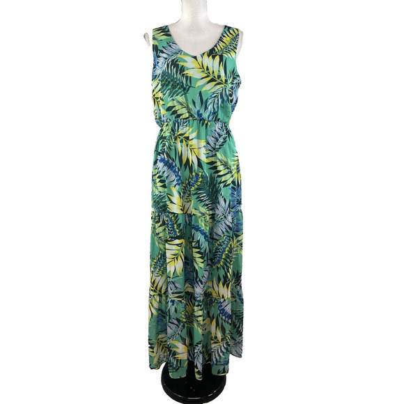 Nine West Dress size 8 Long Maxi Green Yellow Floral Tropical Wedding Hawaiian - Picture 2 of 16